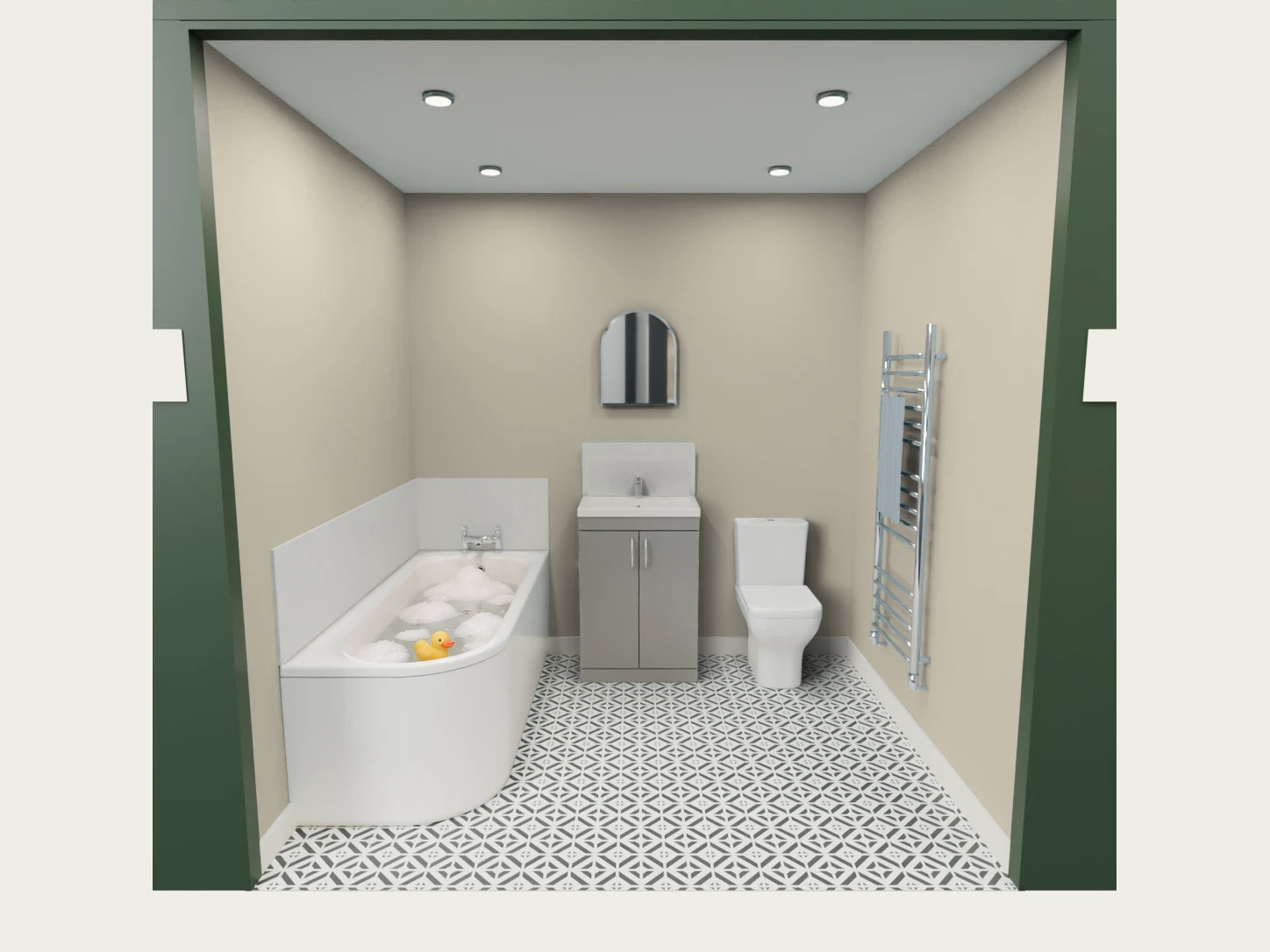 Clever 1 virtual bathroom display: j-shaped bath