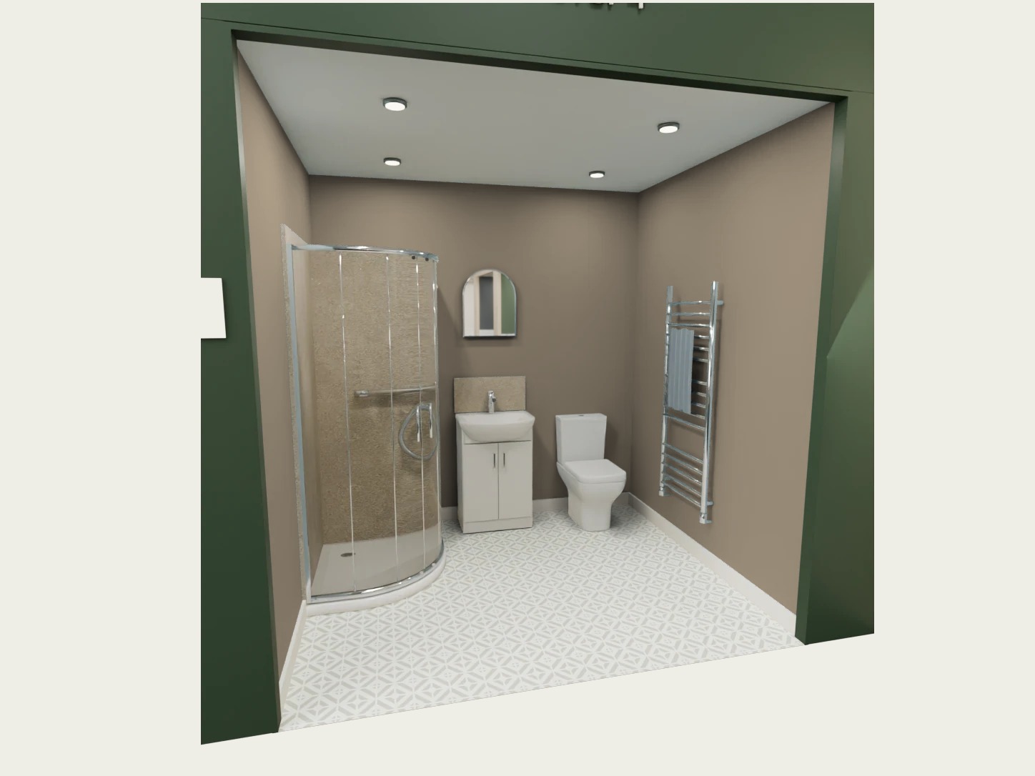 Clever 4 virtual bathroom display: offset-quadrant shower